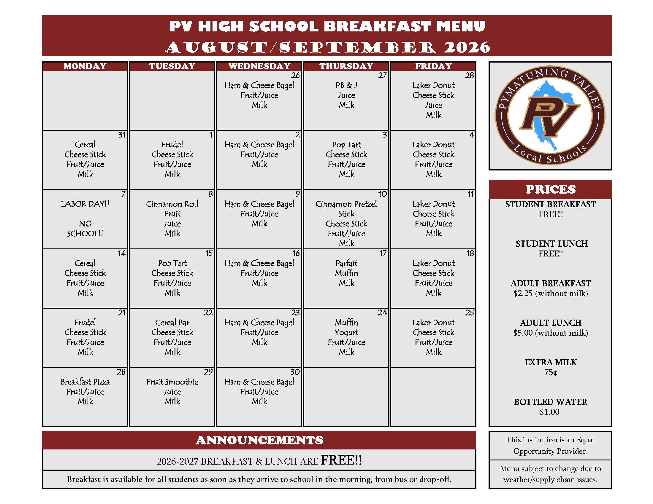 hs menu
