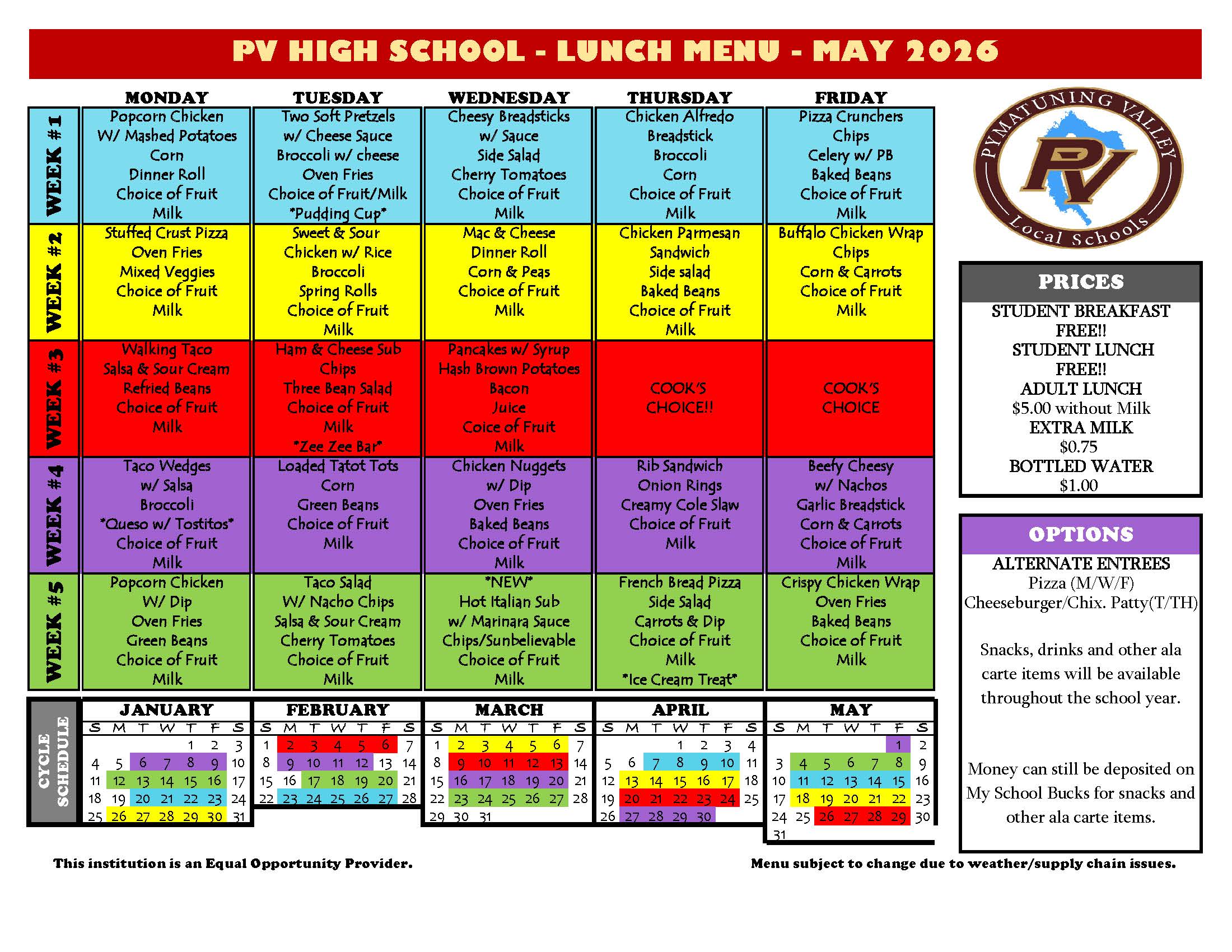 hs lunch menu