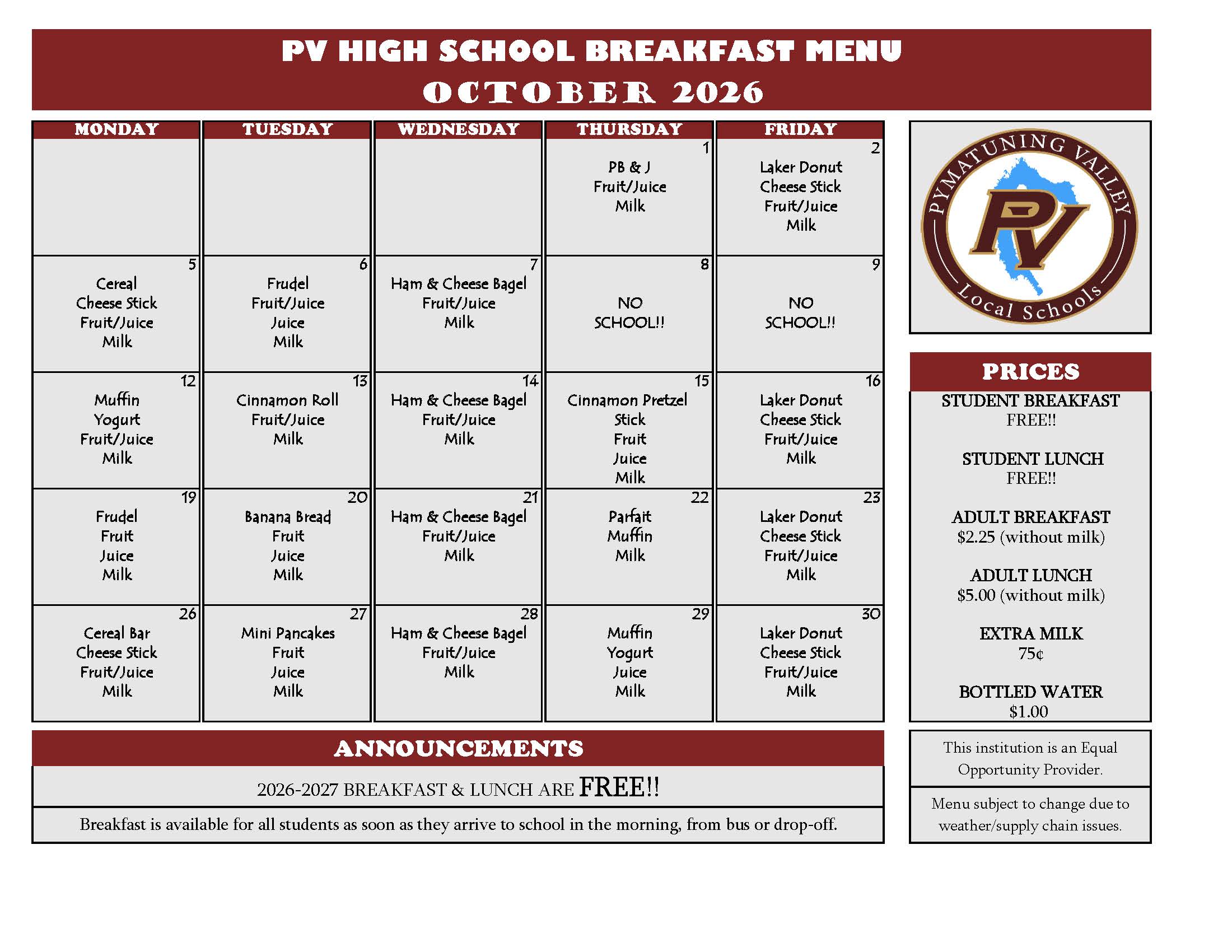 hs menu