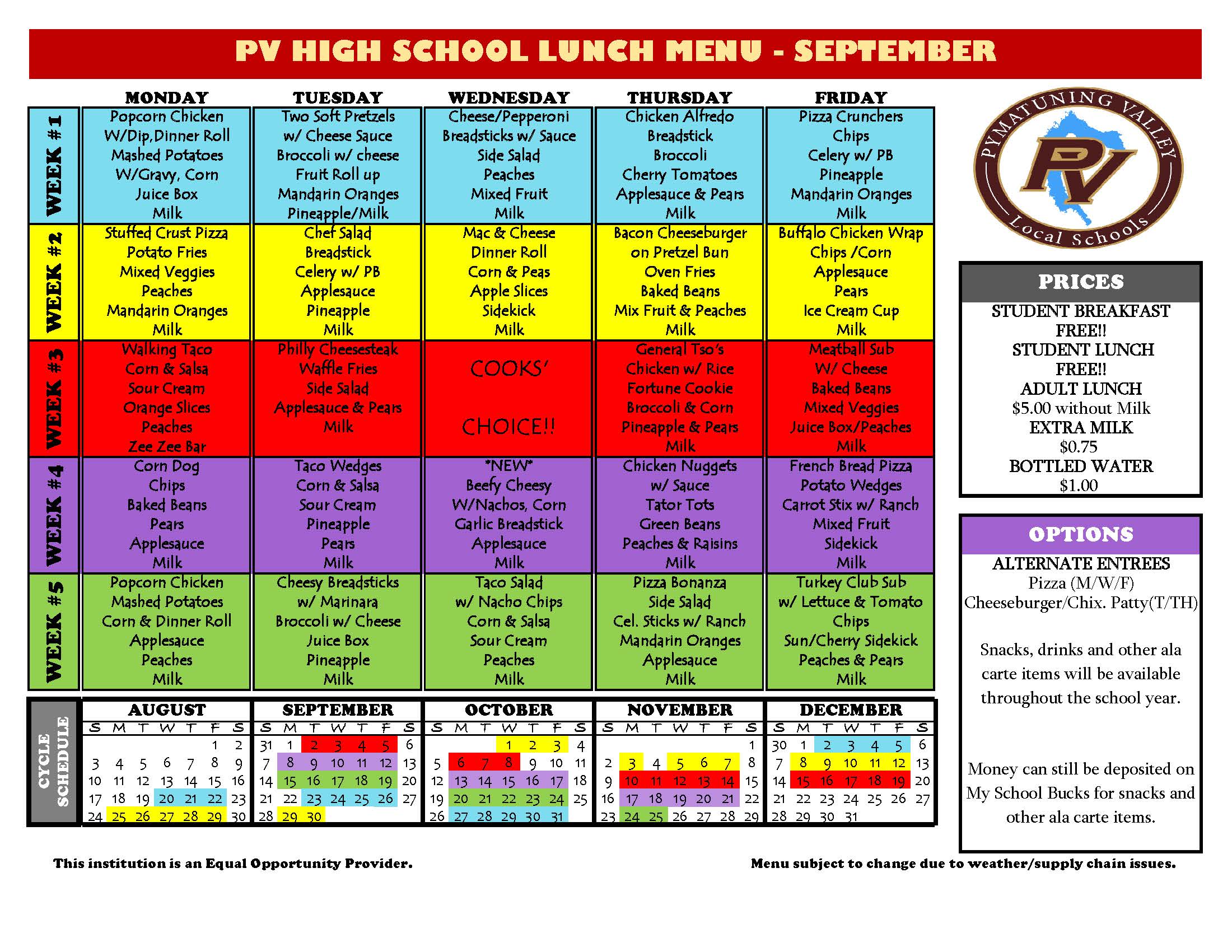 hs lunch menu
