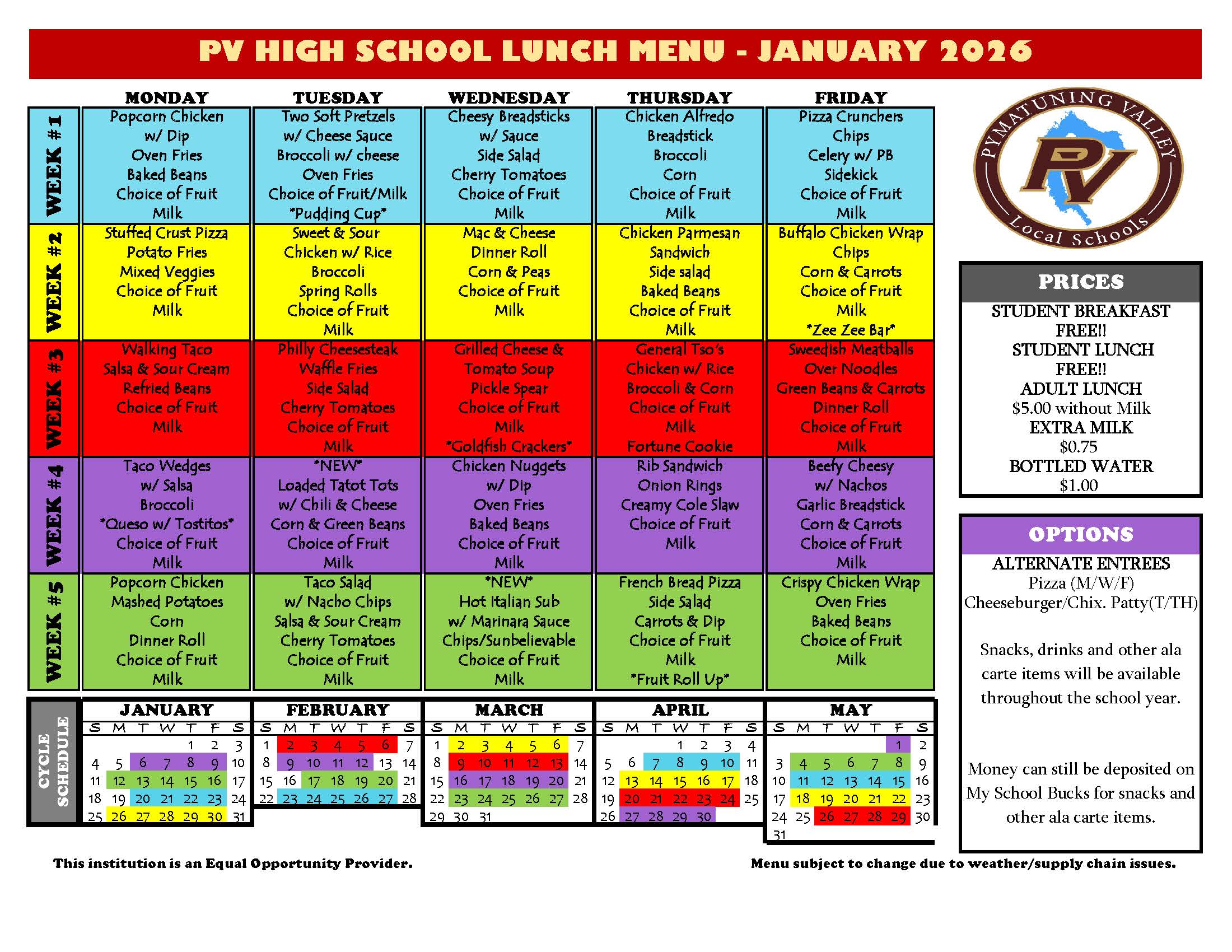 hs lunch menu